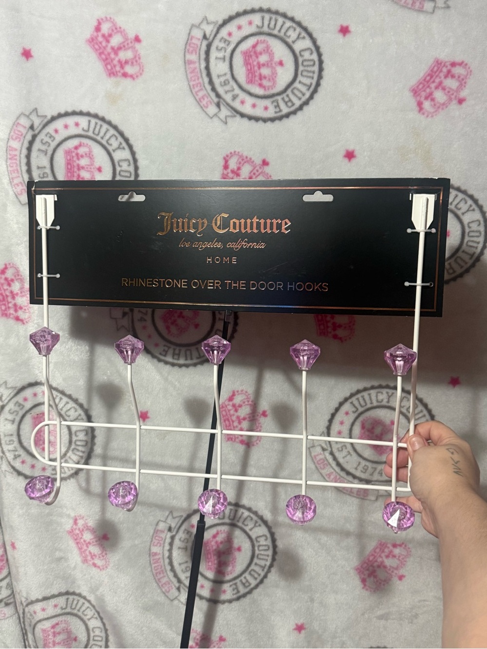 Juicy Couture White Over-the-Door Hooks with Pink Rhinestones